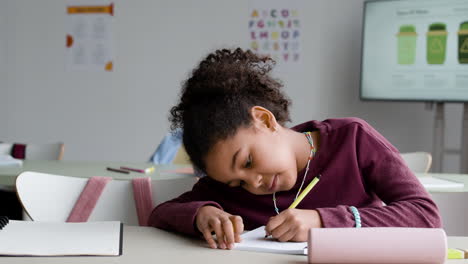 student writing in class