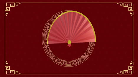 Animation-of-chinese-pattern-with-copy-space-on-red-background