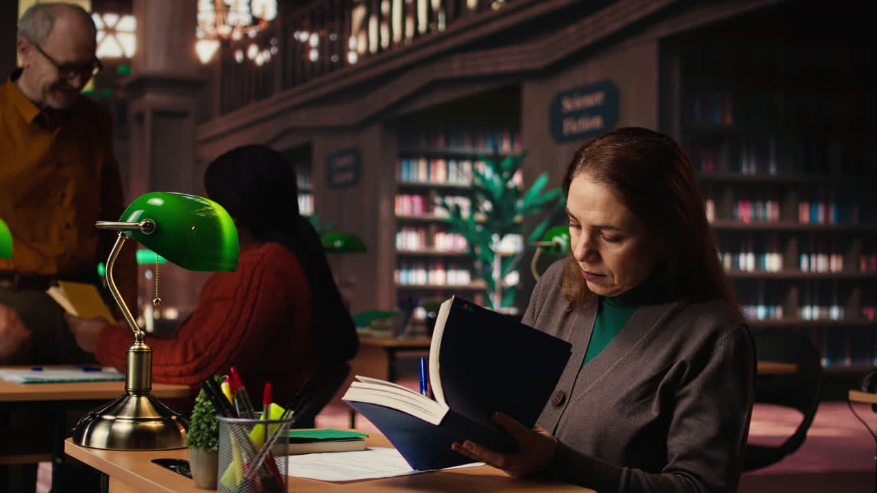 Persone che studiano in una biblioteca