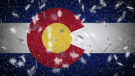 colorado flag falling snow, new year and christmas background, loop