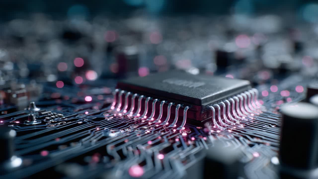 Exploring the Intricate Design of a Modern Circuit Board Featuring Advanced Microchip Technology and Mesmerizing Light Patterns