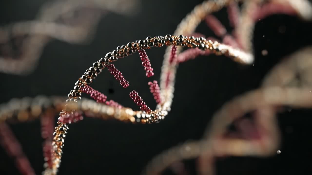 Un'esplorazione dettagliata della struttura del DNA che evidenzia l'intricata disposizione elicoidale e la composizione molecolare con una sorprendente chiarezza visiva