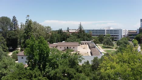 close-up panning aerial shot of the 19th century sutter's fort in sacramento