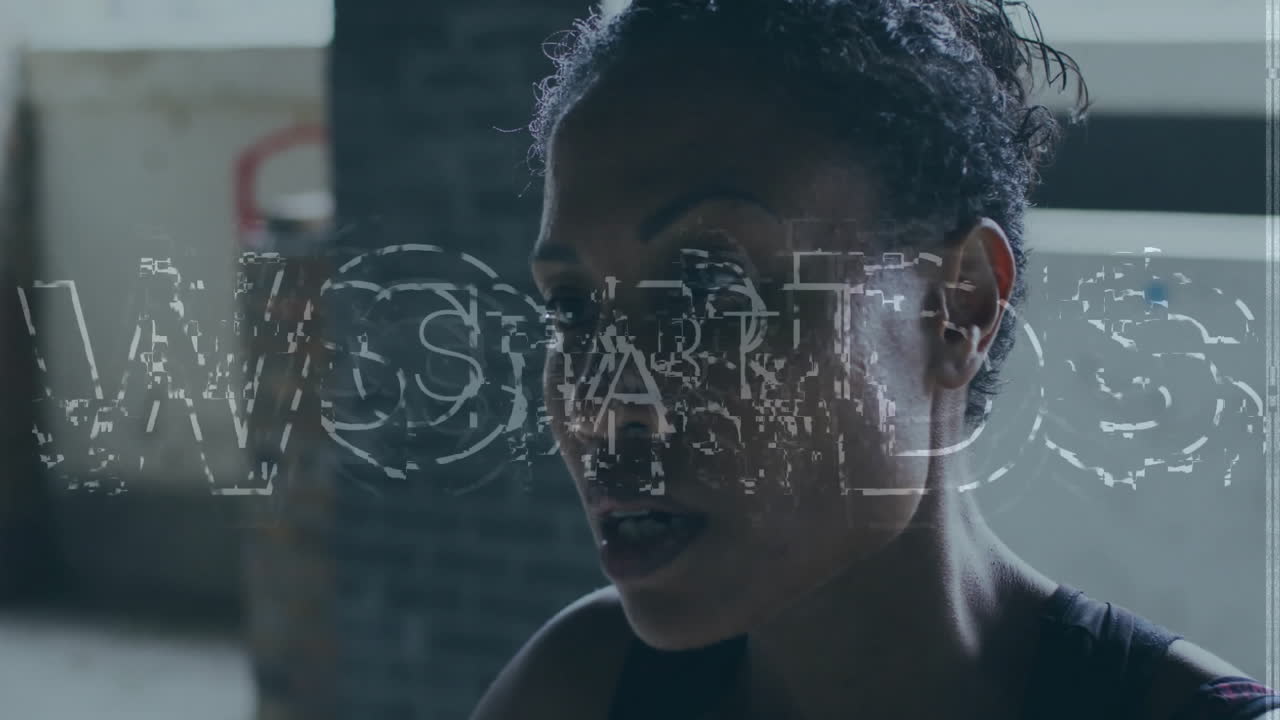 Speaking person with START text animation overlaying face in school setting