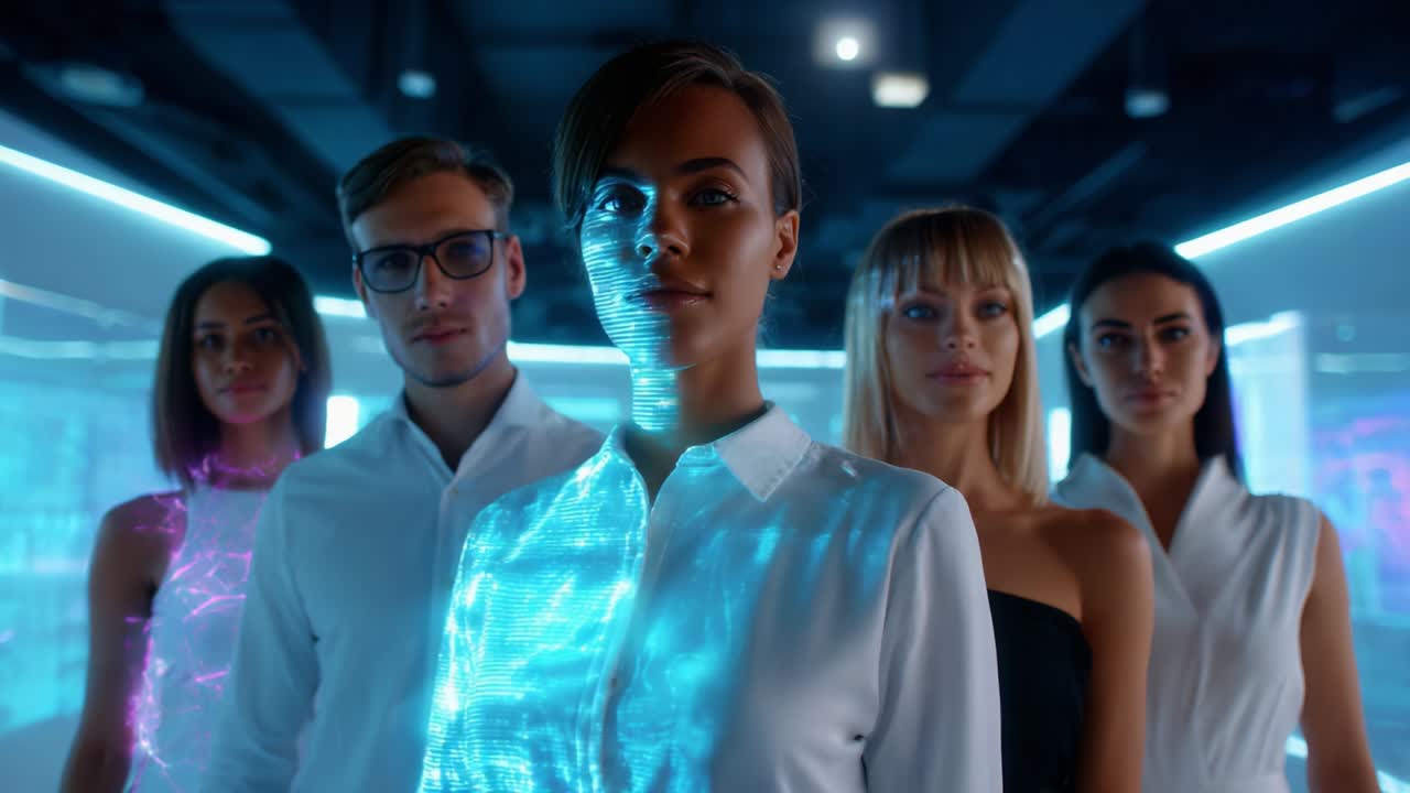 Futuristic Business Team with Hologram Leader