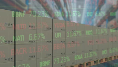 procesamiento de datos del mercado de valores en múltiples cajas de entrega en cinta transportadora contra el almacén