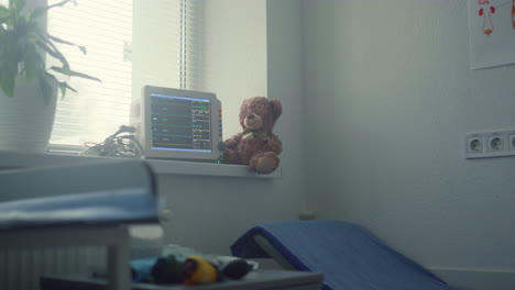 pediatrician cabinet interior closeup. comfortable physician workplace in clinic