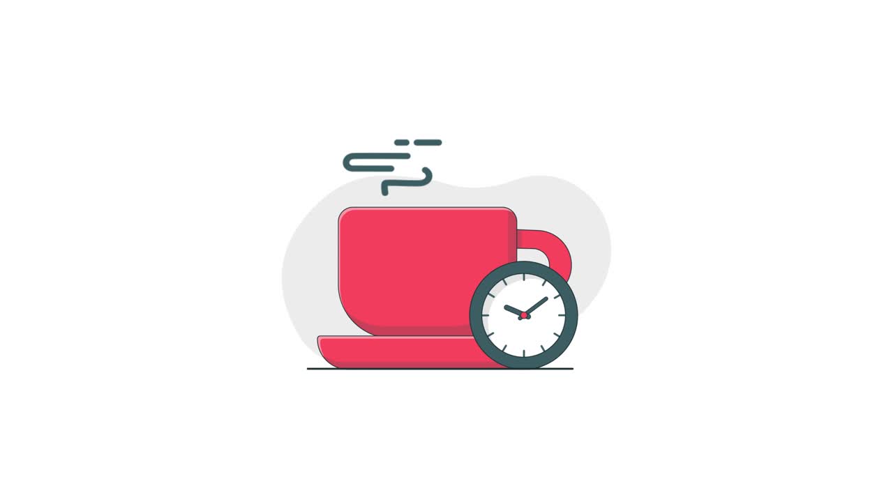 Animated Illustration of Coffee Cup with Clock and Steam