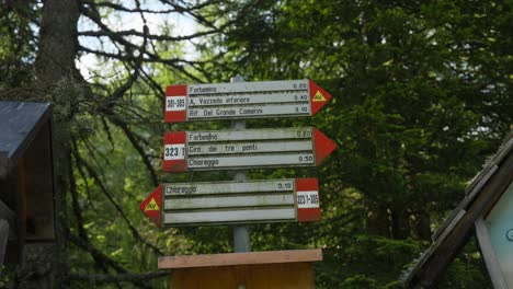 signages on hiking routes at alpe ventina in chiesa, valmalenco, sondrio italy