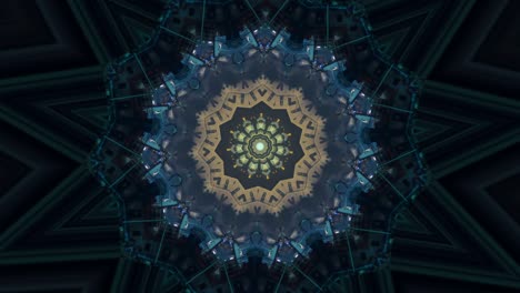 fondo decorativo de neón ornamentado abstracto en bucle. animación de volar en un túnel tecnológico digital a partir de partículas brillantes y parpadeantes. animación del bucle sin costuras