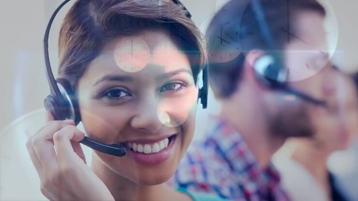 Donna che lavora in un call center