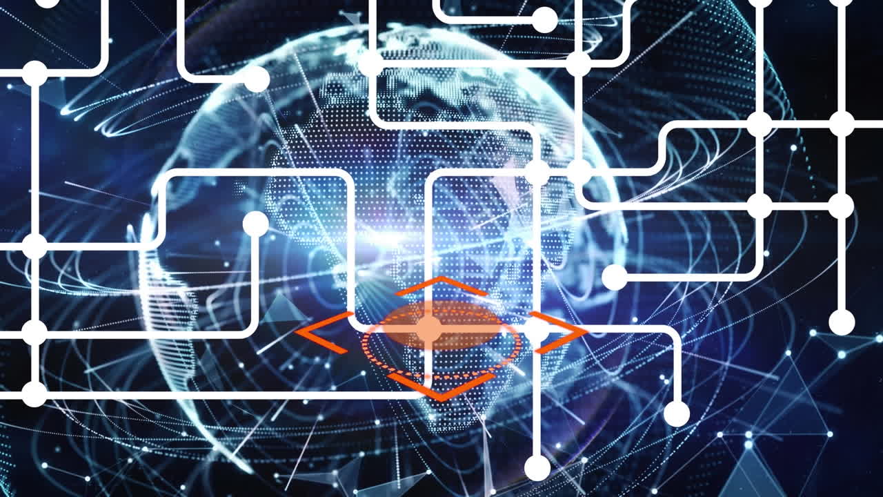 Animation of network of connections with globe over blue background