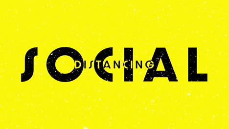 animation of snow falling over social distancing text on yellow background