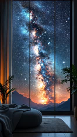 milky way view from a cozy room