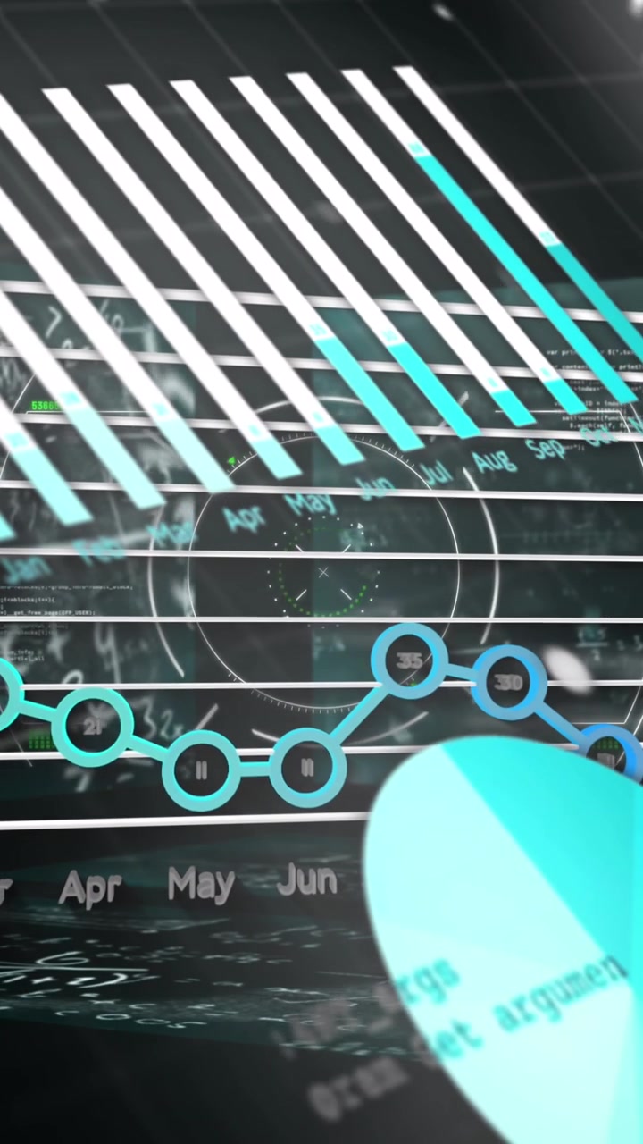 Animation of data processing and scope scanning on black background