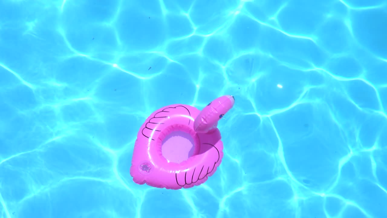 Flamingo Shaped Inflatable Ring Floating On Swimming Pool During Sunny Day
