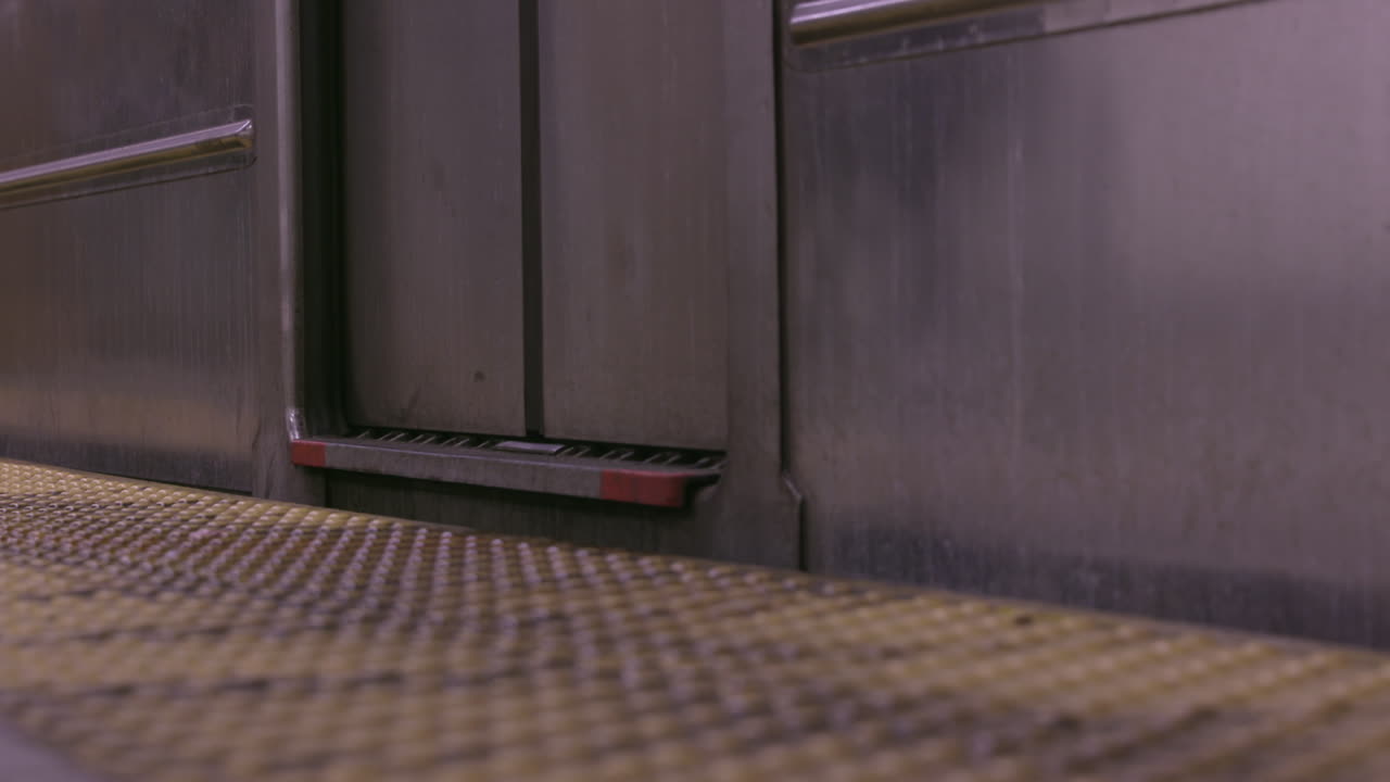 NYC Subway Train People's feet getting off the train - New York City. Slowmotion