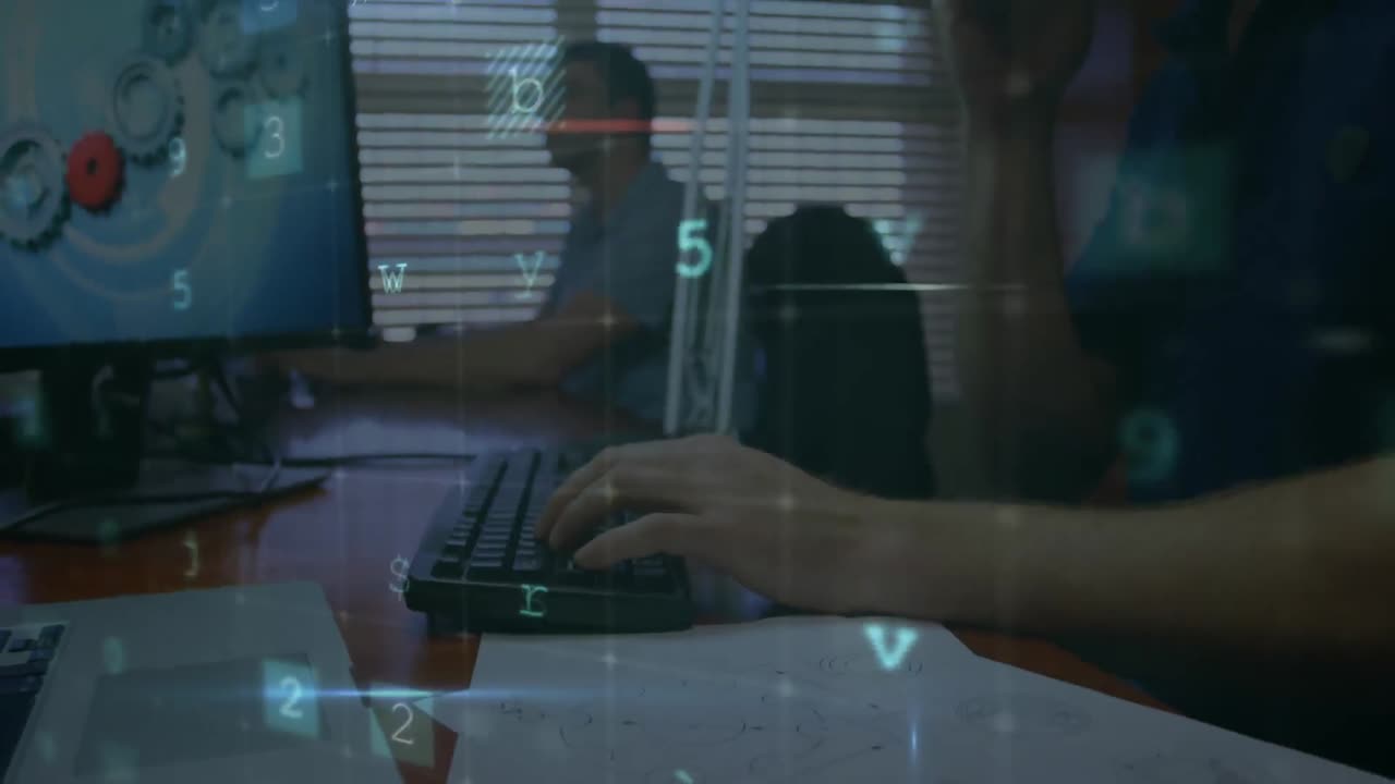 Animation of cyber attack warning over scientists using computer