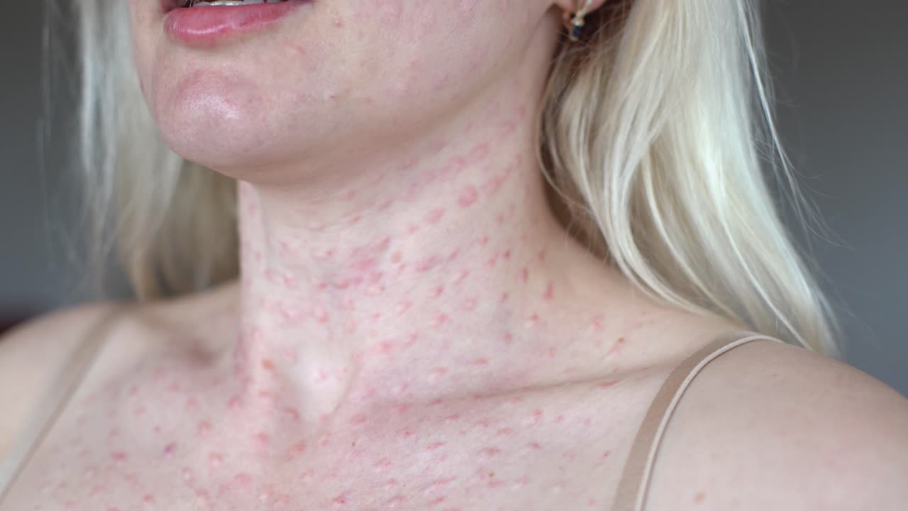 pápulas después de inyecciones de belleza en la cara. foto de cerca