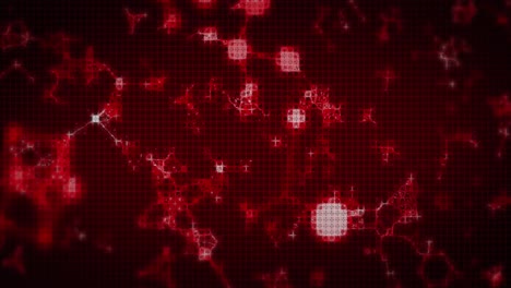 Animación-De-Múltiples-Moléculas-Rojas-Pixeladas-Brillantes-En-3D