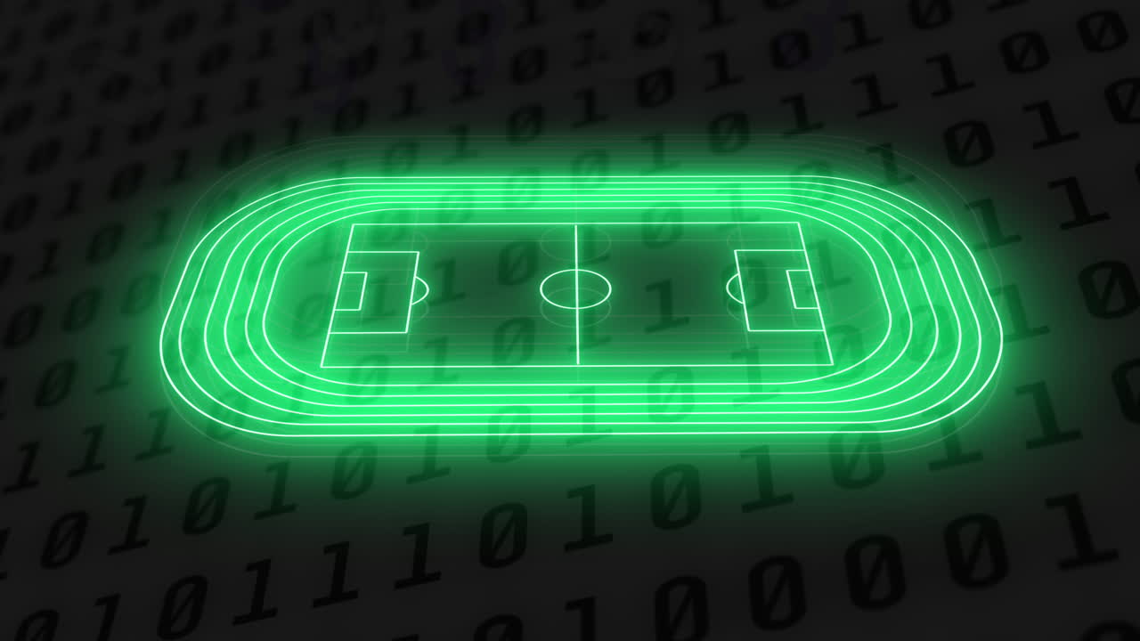 Animation of neon sports stadium over binary coding