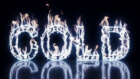 burning cold word reflects on a surface, creating an intriguing contrast of heat and chill against a black background