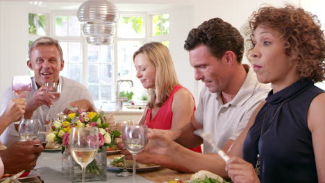 mature friends around table at dinner party shot on r3d