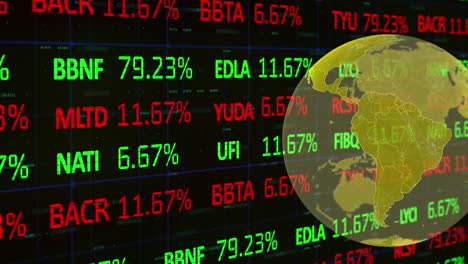 animation of globe and trading board over grid pattern against black background
