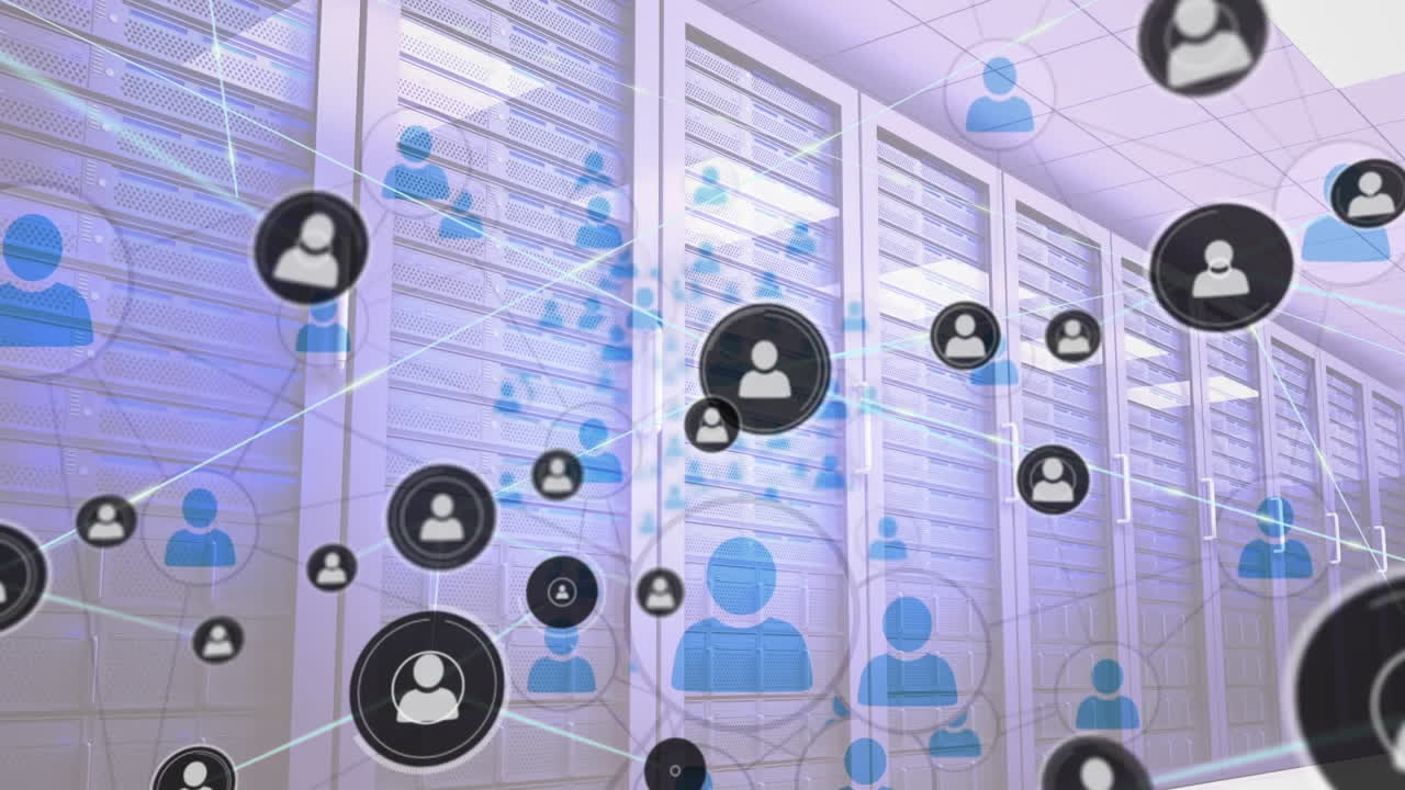 Animation of network of connections and data processing over computer servers