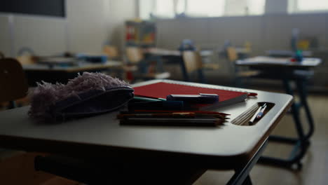 empty classroom at elementary school. lecture room with tables and chairs