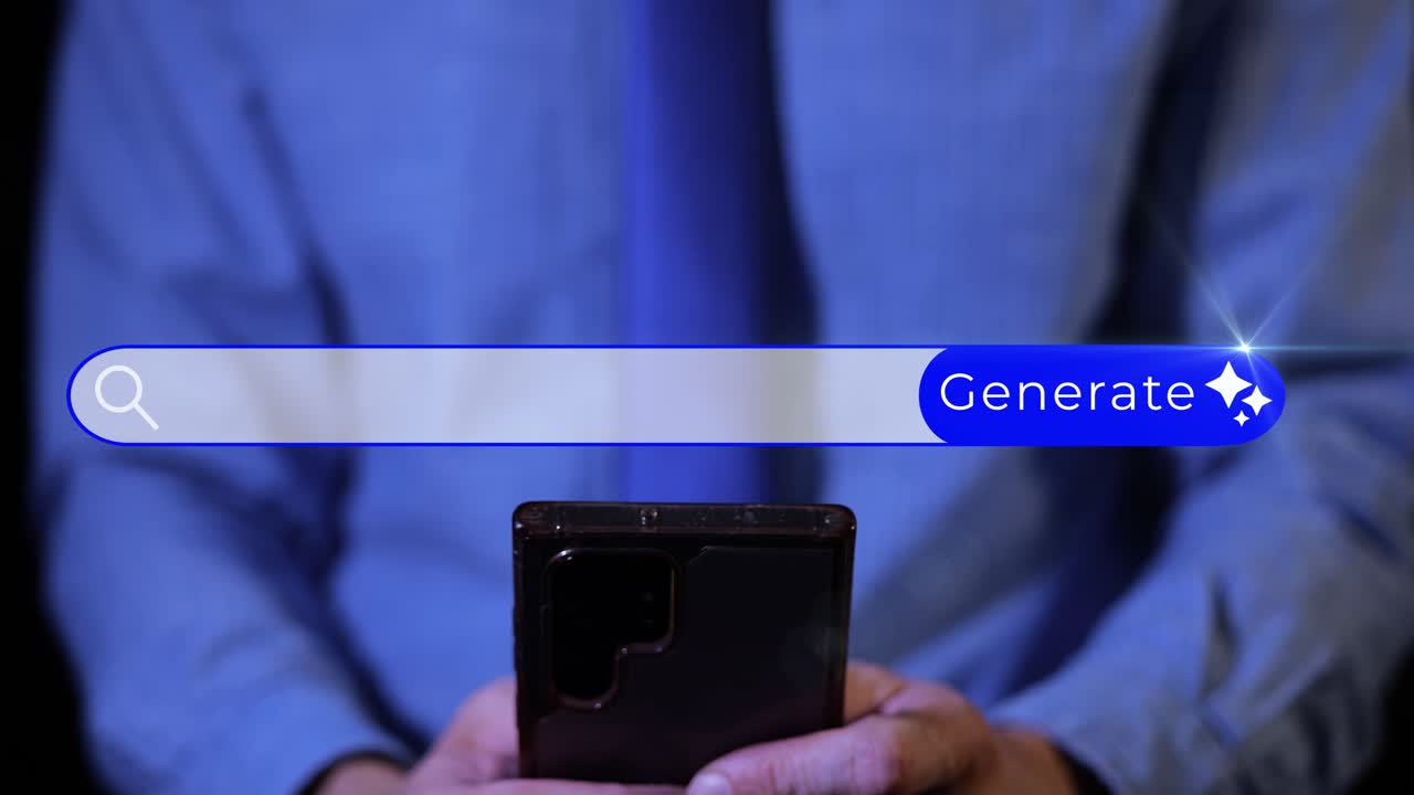 Animation of business man using generative AI for developing a working strategy empty copy space for string text