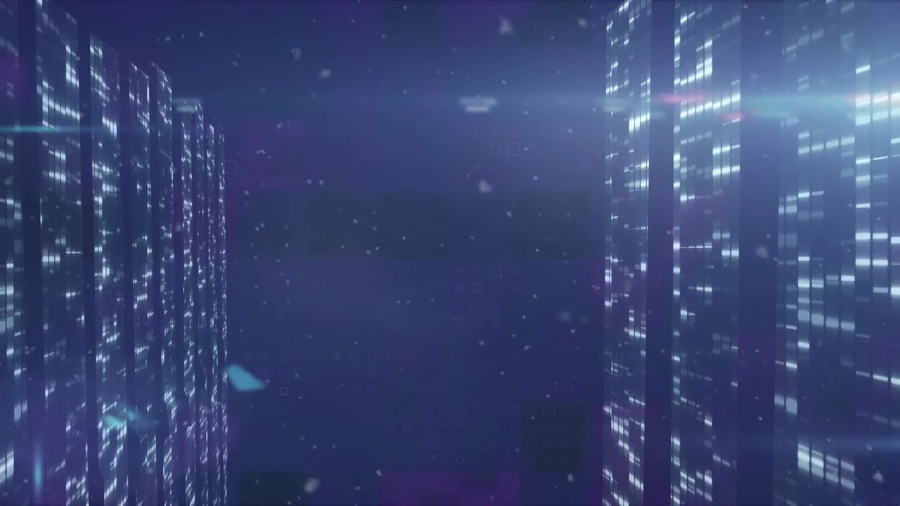 Flying Through a Futuristic Digital City Network with Glowing Data