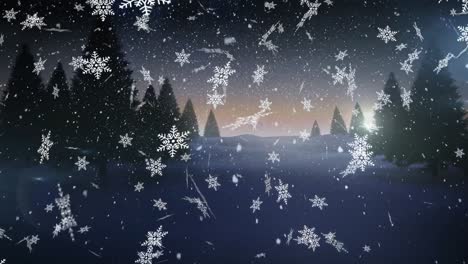 Animation-Von-Fallendem-Schnee-über-Der-Winterlandschaft