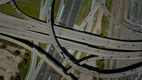 drone flying over highway intersection, dallas, texas, us