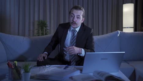 presentable and elegant business man tired and happy at night.