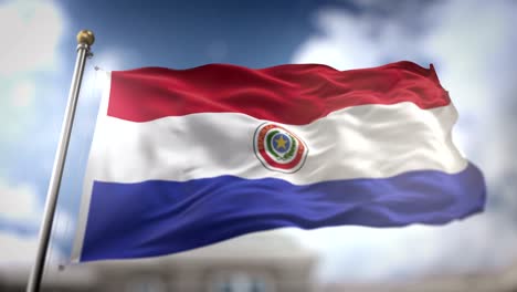 paraguay flag waving slow motion 3d rendering blue sky background - seamless loop 4k