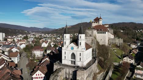 aarburg aargau switzerland sunny day with blue sky shows swiss castle above village