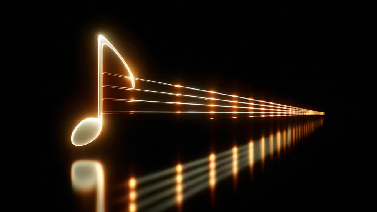 A Captivating Journey Through Musical Expression: Illuminating Notes and Harmonious Melodies Emerge Amidst the Darkness, Creating a Mesmerizing Visualization of Sound and Rhythm That Engages the Imagination