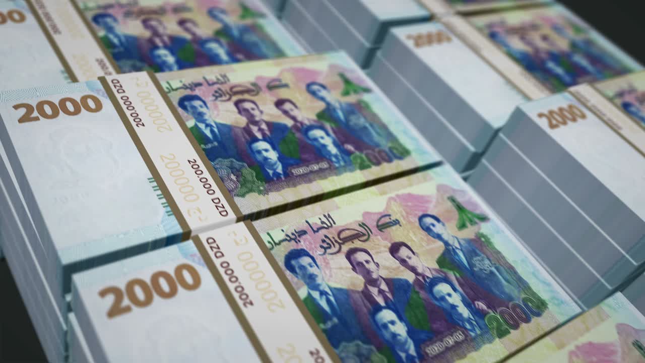 los billetes de dinero de dinar de argelia se envuelven en un bucle sin costuras