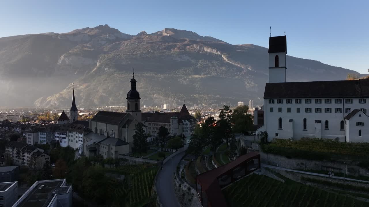 Panoramic View of a City Nestled in the Swiss Alps