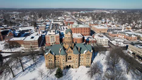 aerial drone view of trumbull county courthouse,warren, ohio