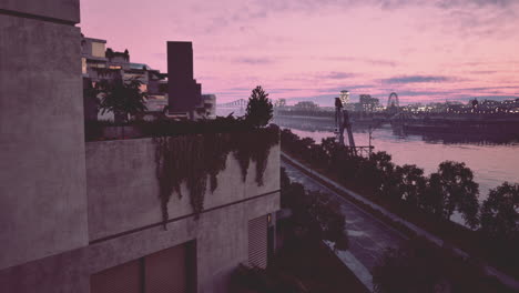 cityscape at sunset with river view