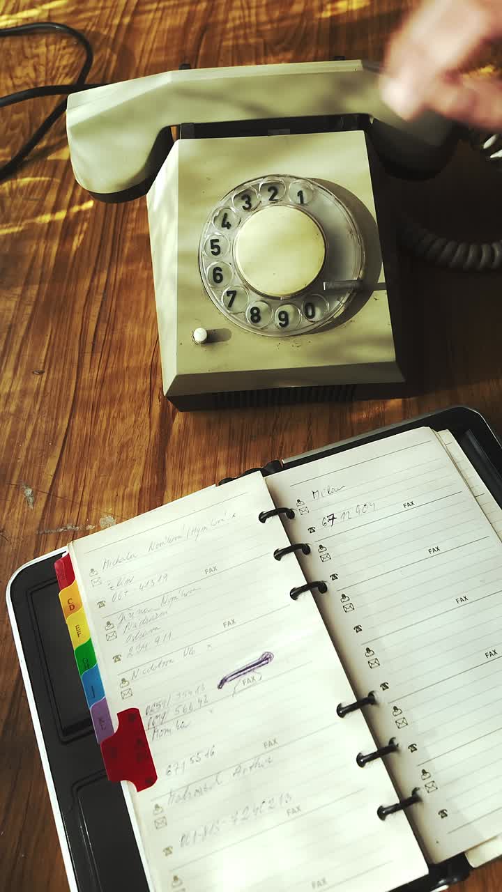 Callers Hands remove and replace hand set onto rotary dial telephone