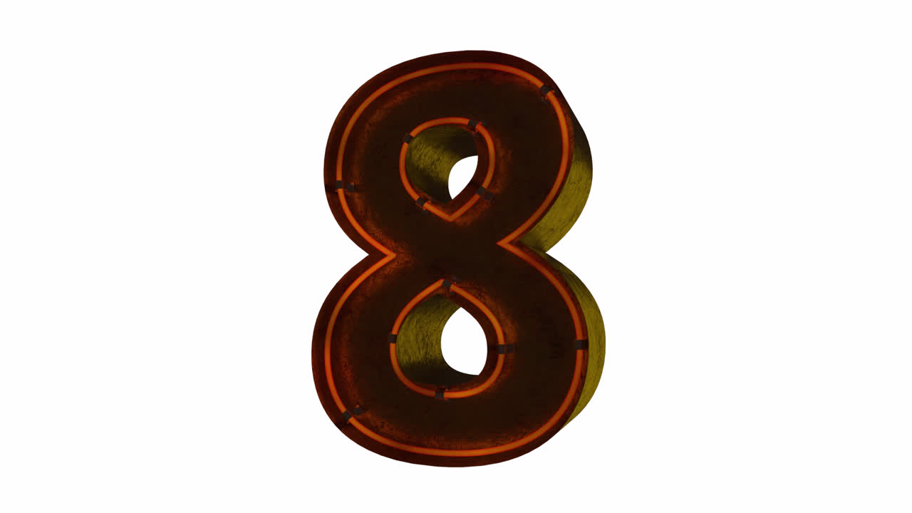Metallic Number Eight with Orange Neon Outline