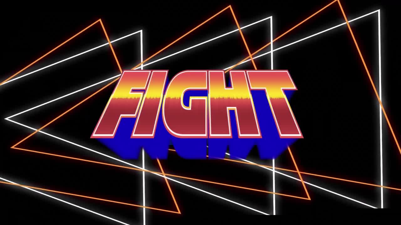 추상적인 모양 위에 싸우는 레트로 텍스트의 애니메이션