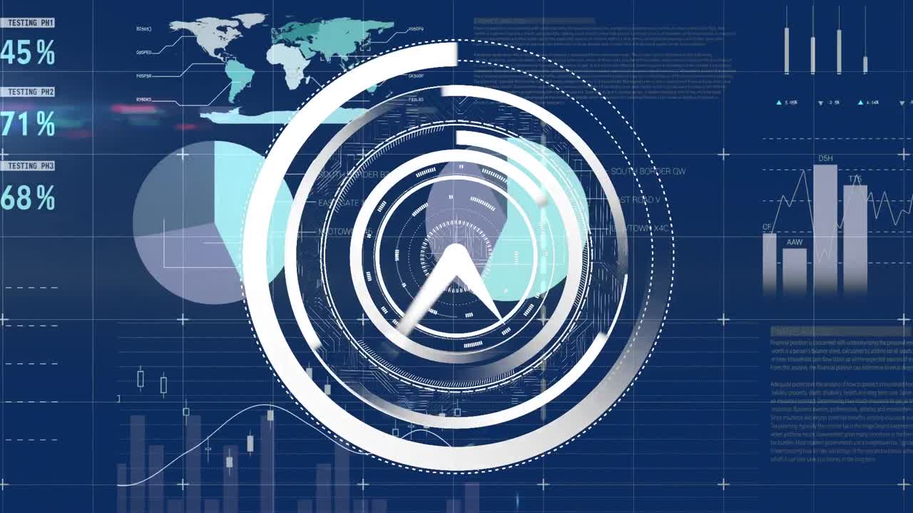 reloj blanco y gráficos en movimiento sobre fondo azul