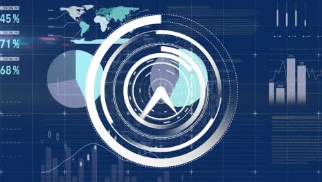 Bewegliche-Weiße-Uhr-Und-Diagramme-Auf-Blauem-Hintergrund
