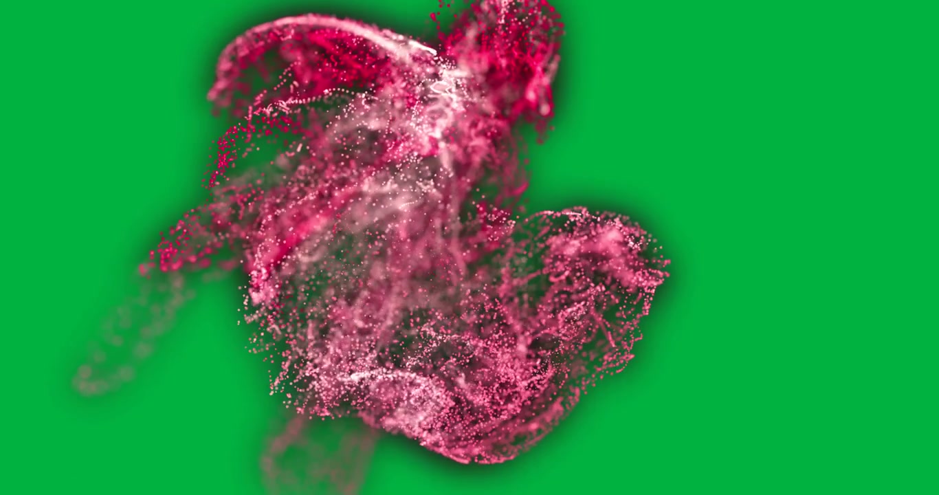 Beyaz arka plan üzerinde, akan parçacıklarla pembe duman izi animasyonu.