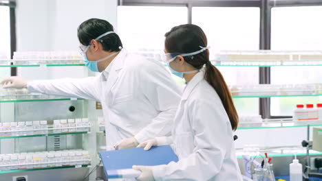 two scientists collaborating in a laboratory setting