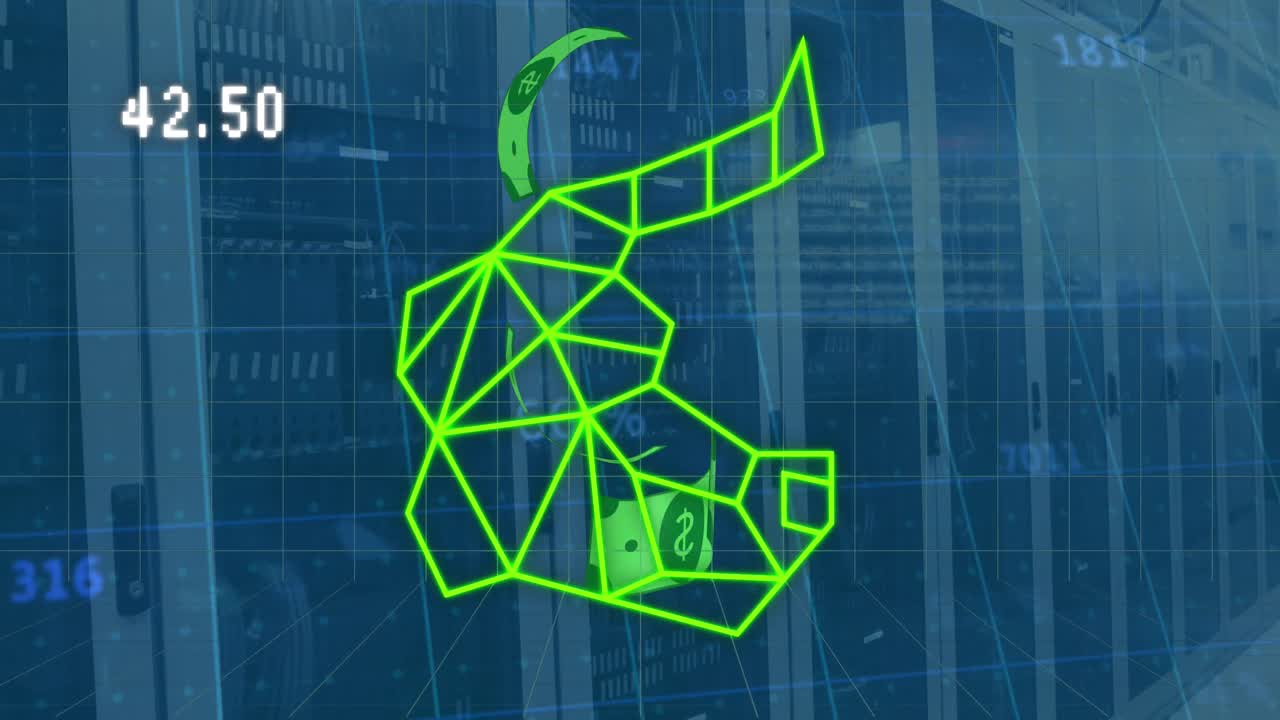 숫자, 지폐 및 황소 머리 서버의 애니메이션